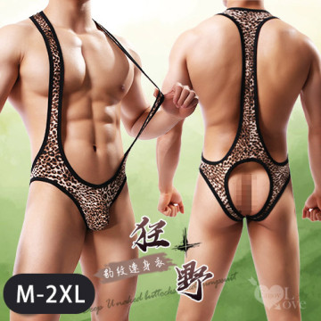 深U裸臀狂野豹紋連身衣 M-2XL
